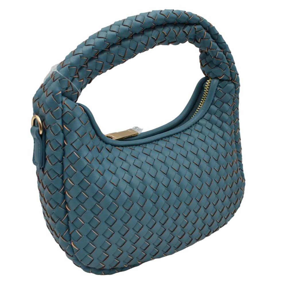 Dark Blue Faux Leather Woven Patterned Top Handle Tote Shoulder Bag, is a comfortable way to carry all your daily necessities. Featuring top handles, it's perfect for carrying over the shoulder, and its design ensures that it stands out from other handbags.  This tote bag is a practical and fashionable choice for the summer.