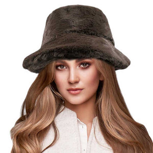 Dark Brown Soft Faux Fur Bucket Hat, stay warm and cozy, protect yourself from the cold, this most recognizable look with remarkable bold, soft & chic bucket hat, features a rounded design with a short brim. The hat is foldable, great for daytime. Perfect Gift for cold weather!
