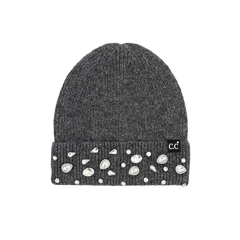 Dark Gray C.C Rhinestone Charm Beanie, is the perfect accessory for a chilly winter day. It's the perfect winter touch you need to finish your outfit in style. Awesome winter gift accessory for Birthday, Christmas, Stocking Stuffer, Secret Santa, Holiday, Anniversary, or Valentine's Day to your friends, family, and loved ones.