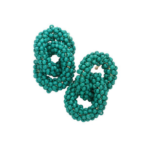 Dark Green Seed Beaded Double Open Circle Link Dangle Earrings, are a unique and stylish accessory that will add a visual effect to any outfit. The seed beads form feather-light circles that are linked together with a drop dangle design. Perfect for any occasion or everyday wear. Smart gift choice for friends and family members.