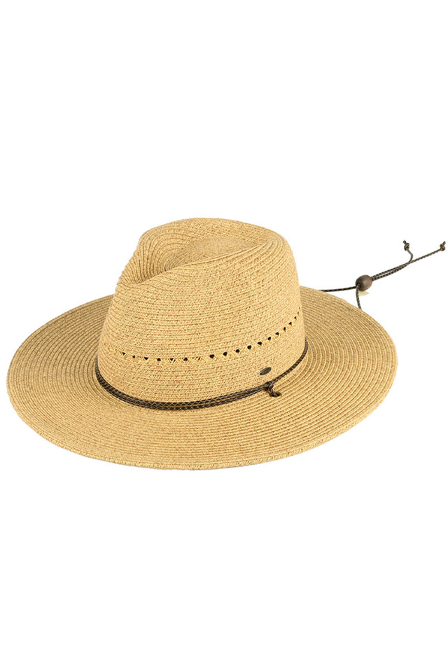 Dark Natural C.C Safari Straw Sun Hat is the perfect accessory for your next outdoor adventure. Made from high-quality straw, it offers both style and functionality. With its wide brim, it provides 100% protection from the sun's harmful rays. Stay comfortable and protected while looking effortlessly chic.