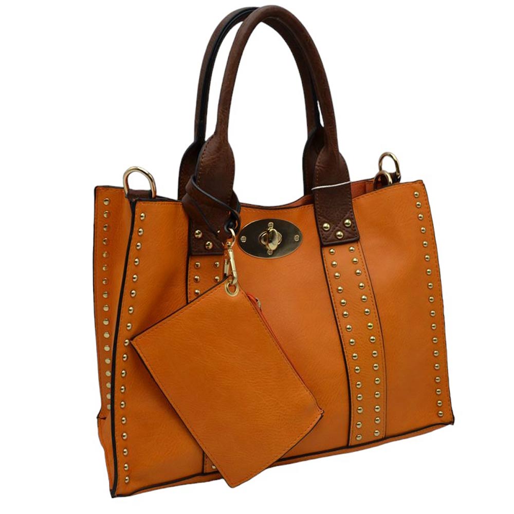 Dark Orange Brown Faux Leather Top Handle Tote Bag With Purse, is a stylish and durable bag made of high-quality faux leather. Its spacious top handle design allows for comfortable carrying and the detachable purse adds extra convenience. The bag is designed to last for years to come. Perfect gift for family members on any day.