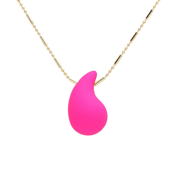 Dark Pink  stunning Matte Colored Teardrop Pendant Necklace is a must-have for any fashion-forward individual. Its matte finish adds a touch of sophistication, while the teardrop shape provides a delicate and feminine touch. Elevate any outfit with this stylish and versatile piece.