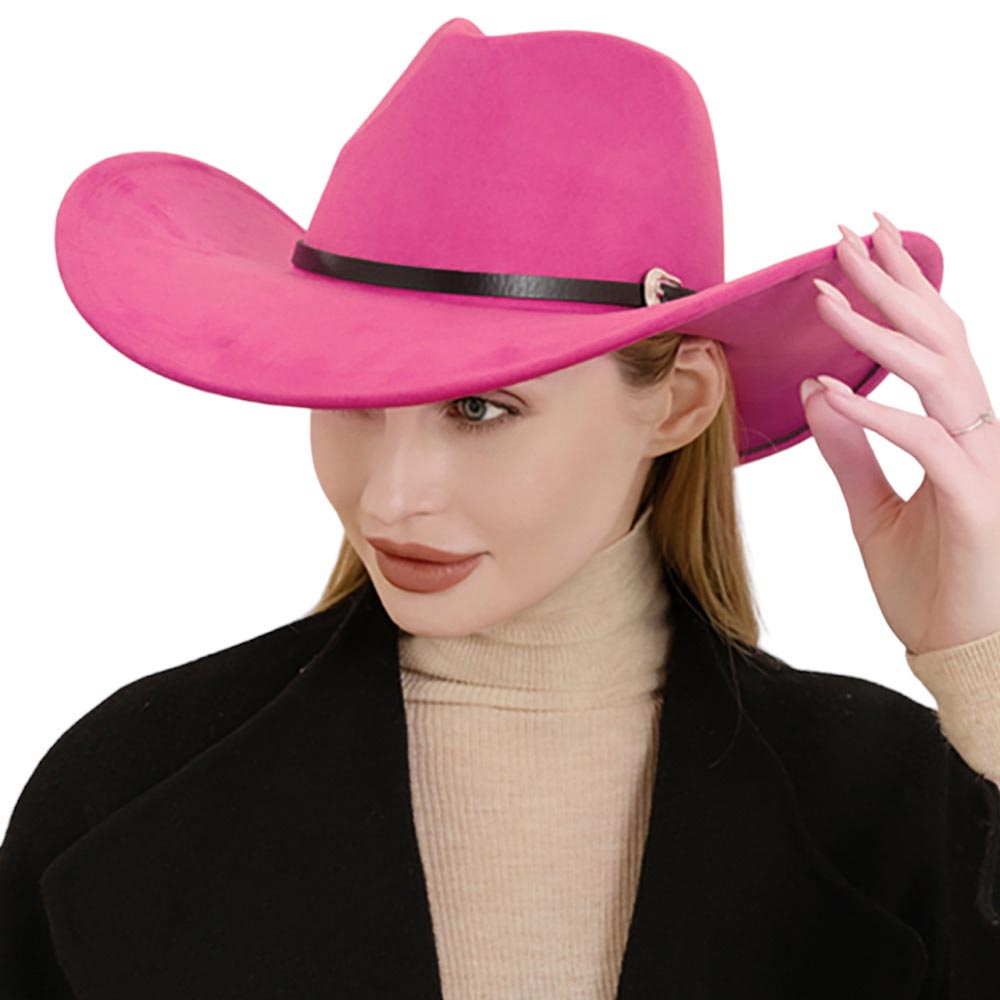 Dark Pink Faux Leather Band Solid Cowboy Fedora Panama Hat, Look great in any setting with this hat. Featuring a smooth, classic design with a solid faux leather band and a western theme, this hat provides both timeless style and versatility. It's the perfect accessory for any casual or formal look.