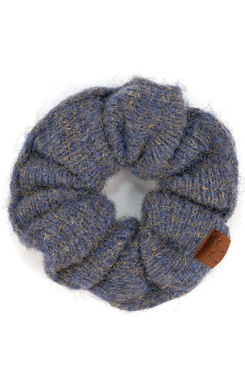 C.C Multi Yarn Knit Solid Color Soft Scrunchies - Dark Denim