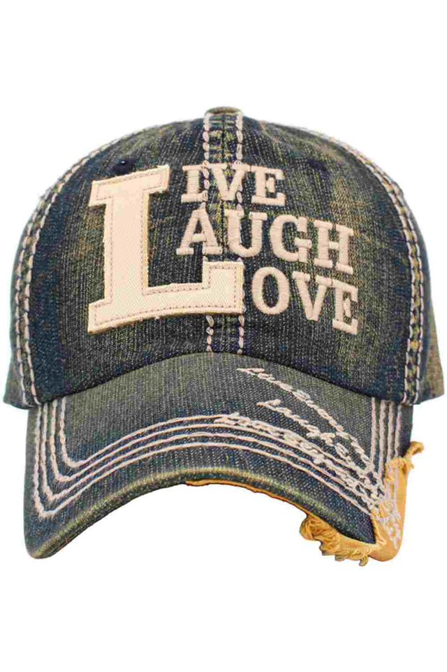 Dark Denim Spread positive vibes with the Live Laugh Love vintage baseball cap, designed with a classic distressed look and uplifting embroidered message. Comfortable and adjustable for everyday wear, this casual cap adds a cheerful touch to errands, outings, or relaxed weekend outfits.