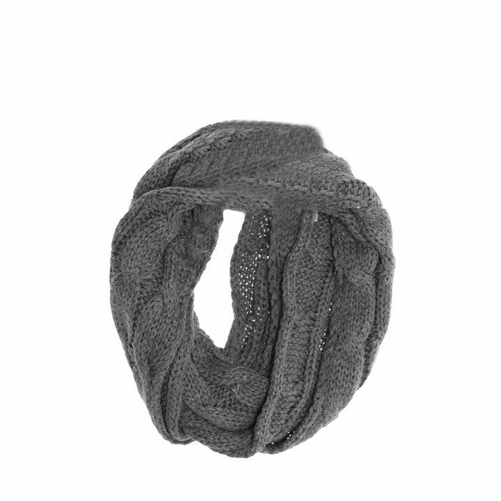 Dark Grey KIDS Solid Cable Knit CC Infinity Scarf offers reliable warmth and comfort for young children during chilly days. Its expertly crafted cable knit construction ensures durability and softness, while the infinity design allows for easy, secure wear without the hassle of loose ends. This solid-colored scarf is a practical accessory that complements any kid’s winter wardrobe, providing both functional protection. 