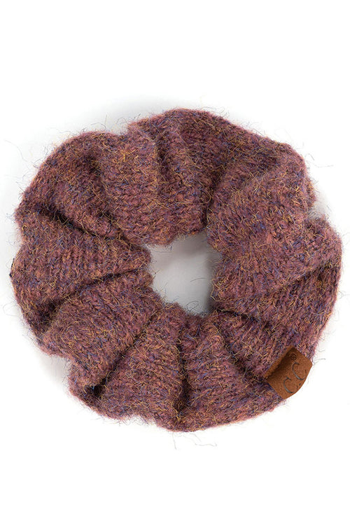 C.C Multi Yarn Knit Solid Color Soft Scrunchies - Dark Mauve