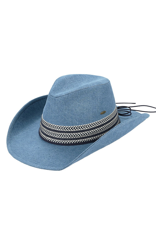 C.C Women's Denim Cowboy Hat With Geometric Trim Bands - Denim