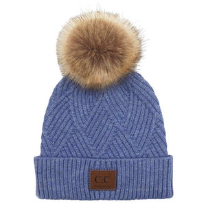 Denim C.C Heather Beanie Hat With Pom Pom And Suede Patch, provides excellent protection and a fashionable look with its soft heather knit material, faux fur pom pom, and stylish suede patch. The fabric is designed to keep you comfortably warm in cold weather. Add this fashionable accessory to the winter wardrobe collection.