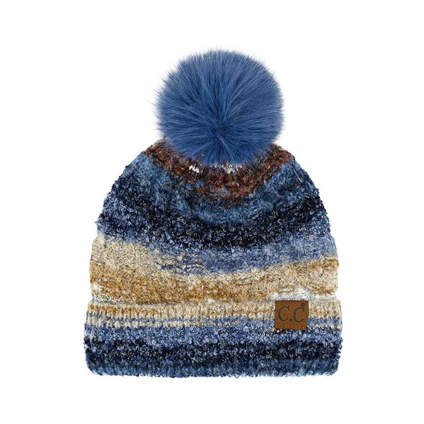 Denim C.C Multi Color Space Dye Pom Beanie, is the perfect choice for a cold day. It's the autumnal touch you need to finish your outfit in style. Awesome winter gift accessory for Birthday, Christmas, Stocking Stuffer, Secret Santa, Holiday, Anniversary, or Valentine's Day to your friends, family, and loved ones.
