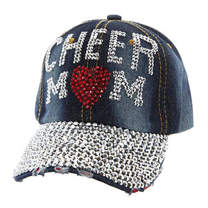Denim Cheer Mom Message Heart Studded Denim Baseball Cap, keep your styles on even when you are relaxing at the pool or playing at the beach. This baseball cap can be gifted to those who love sports. An excellent gift for your mom on her birthday, Mother's Day, anniversary, Valentine's Day, or any other meaningful occasion.