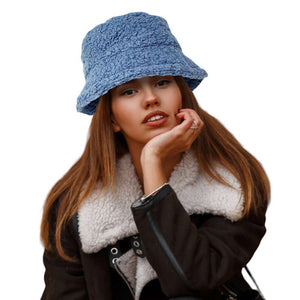 Denim Sherpa Bucket Hat, Stay warm, stylish, and comfortable all season long with this. Crafted from plush Sherpa fabric with a classic bucket shape, this hat offers insulation and a luxurious feel to keep you cozy in winter. It ensures a secure fit and allows you to customize your style. Perfect winter gift idea.