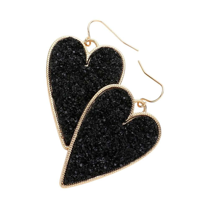 Druzy Heart Dangle Earrings make the perfect addition to any outfit. Featuring gorgeous druzy stones, these earrings bring a touch of elegance and sparkle to your look. The heart-shaped design adds a hint of romance and charm, making them a stunning choice to elevate your style. 