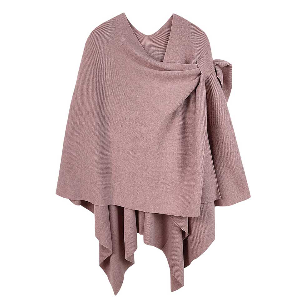 Dust Pink Shoulder Strap Solid Ruana Poncho, with the latest trend in ladies outfit cover-up! the high-quality bling border solid neck poncho is soft, comfortable, and warm but lightweight. Stay protected from the chilly weather while taking your elegant looks to a whole new level with an eye-catching, luxurious outfit women! 