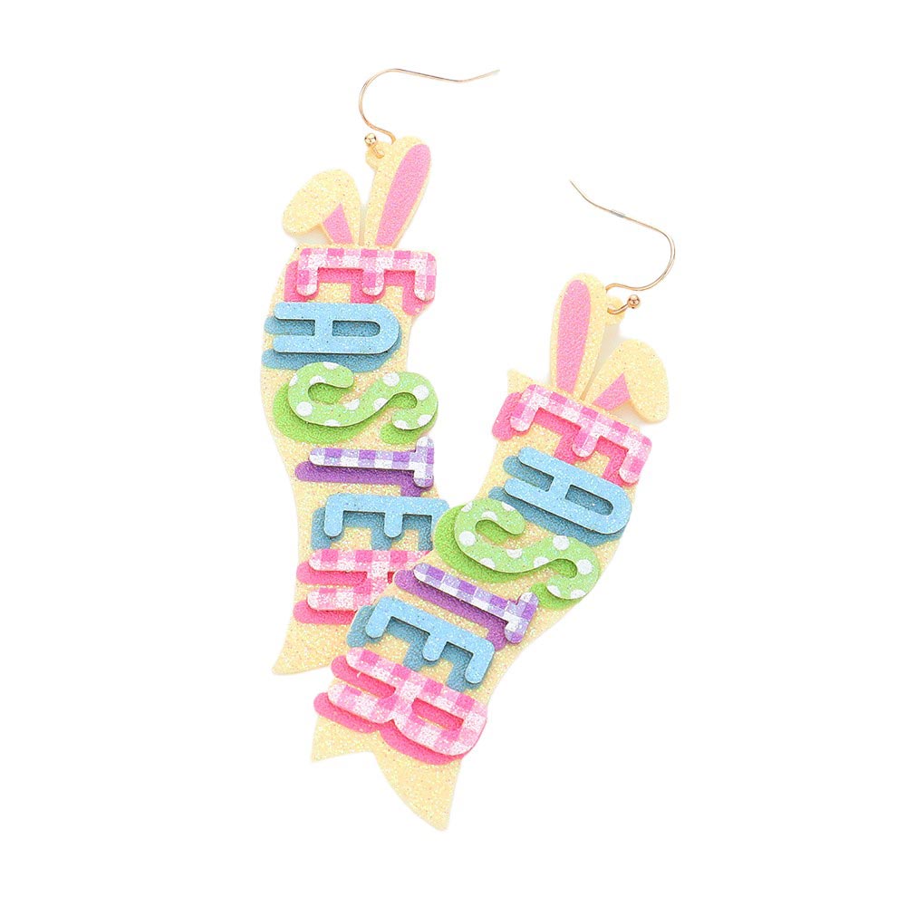EASTER Message Bunny Ear Dangle Earrings, are a charming addition to your holiday outfit. Made with high-quality materials, they feature an adorable bunny design and a thoughtful message that is sure to bring joy to your Easter celebration. Show your festive spirit with these beautiful earrings. 