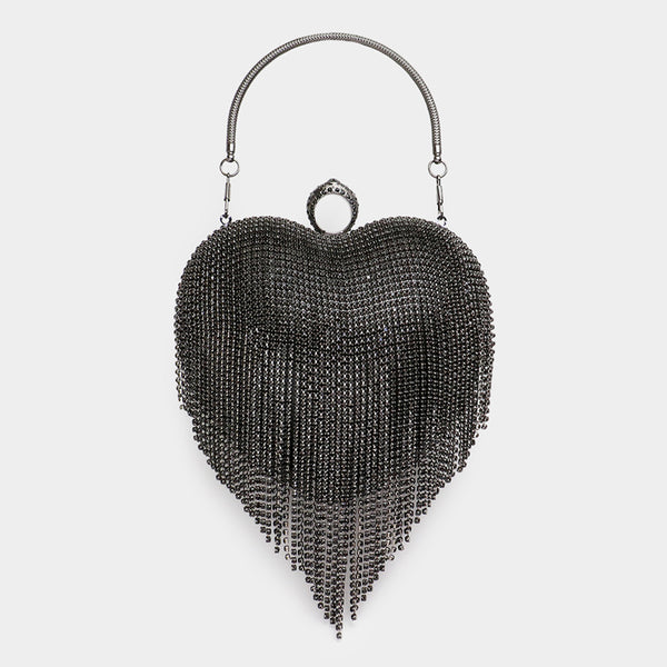 Rhinestone Fringe Heart Evening Tote / Clutch / Crossbody Bag