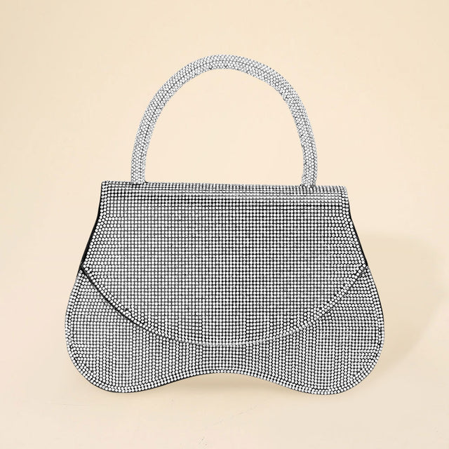 Madeline Love Black, Clear Bling Studded Flat Top Handle Flap Evening Bag / Crossbody Bag - Bags & Wallets