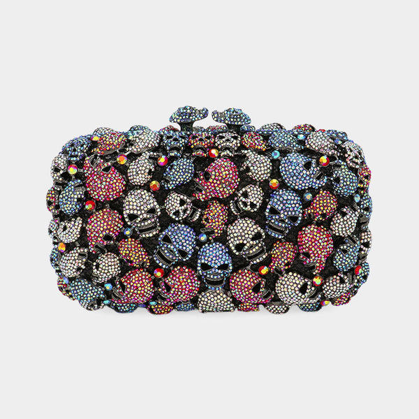 Multi Stone Embellished Skull Evening Clutch Bag