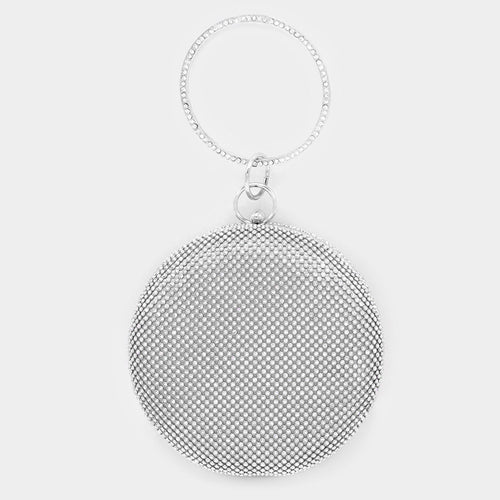 Bling Round Evening Tote / Crossbody Bag - Silver