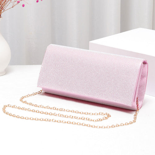 Bling Solid Evening Clutch Crossbody Bag - Clear, Light, Pink