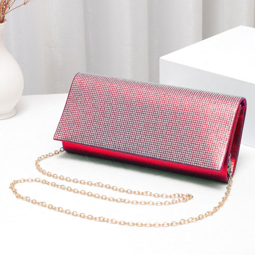 Bling Solid Evening Clutch Crossbody Bag - Clear, Red