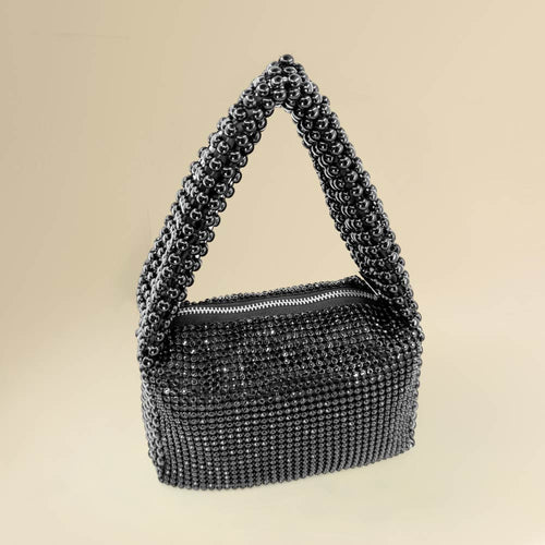 Rhinestone Bling Studded Mini Shoulder Crossbody Bag - Black