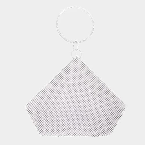 Bling Angled Evening Tote / Crossbody Bag - Silver