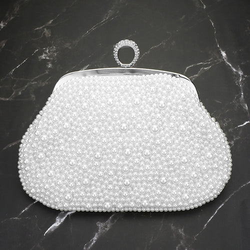 Pearl Embellished Evening Clutch Bag / Crossbody Bag - Silver
