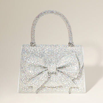 Madeline Love AB, Silver Bling Studded Bow Accented Top Handle Evening Hand Bag / Crossbody Bag - Bags & Wallets