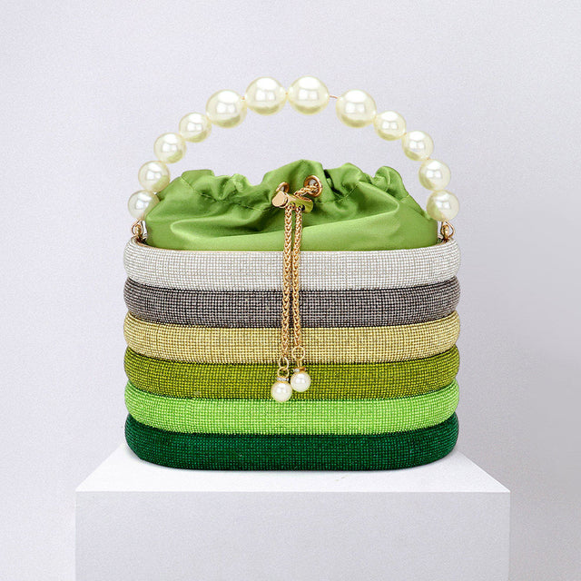 Madeline Love Green Bling Pearl Top Handle Drawstring Box Crossbody Bag - Bags & Wallets