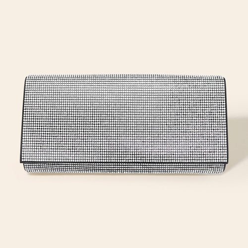 Bling Solid Evening Clutch Crossbody Bag - Black, Clear