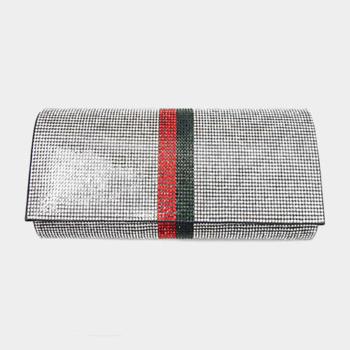 Color Block Bling Evening Clutch Crossbody Bag - Silver