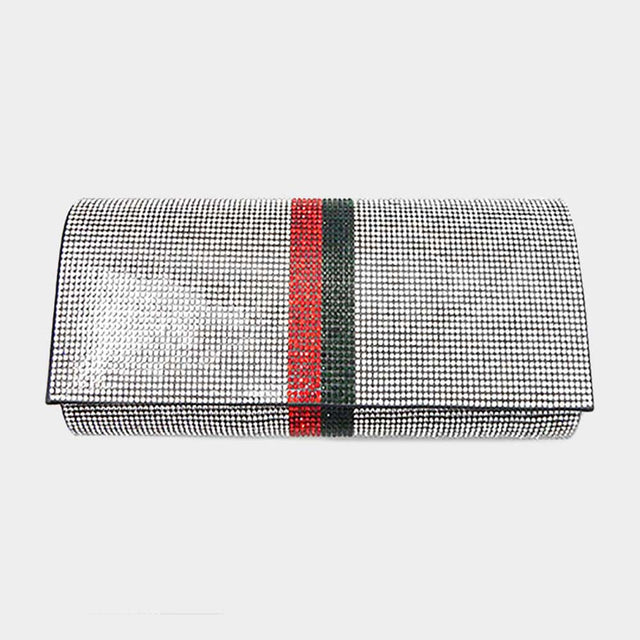 Madeline Love Silver Color Block Bling Evening Clutch Crossbody Bag - Bags & Wallets