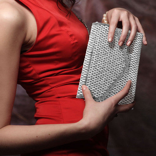Elegant Baguette Round Stone Bling Studded Envelope Evening Clutch Crossbody Bag - Black