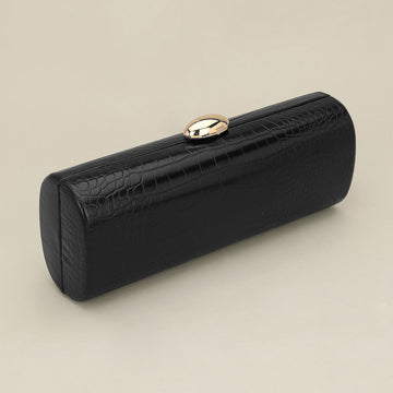 Madeline Love Black Faux Leather Textured Pattern Clutch Evening Bag - Bags & Wallets