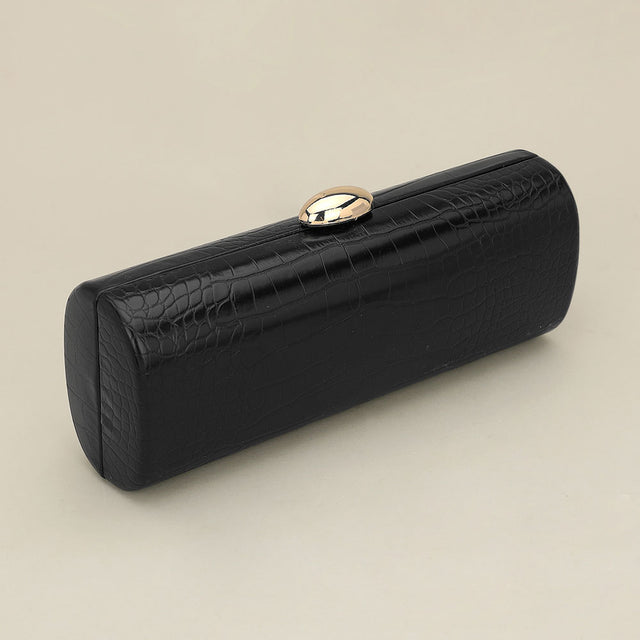 Madeline Love Black Faux Leather Textured Pattern Clutch Evening Bag - Bags & Wallets