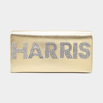 Madeline Love Gold HARRIS Bling Studded Metallic Clutch Bag / Evening Crossbody Bag - Bags & Wallets