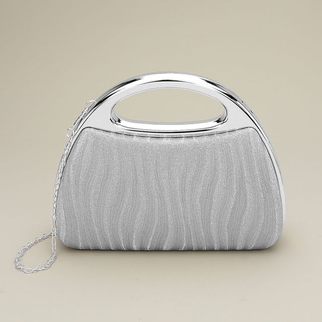 Madeline Love Silver Shimmering Structured Evening Clutch Crossbody Bag - Bags & Wallets
