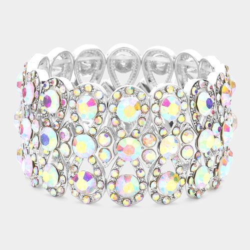 Marquise Crystal Bow Stretch Evening Bracelet - Gold, Red