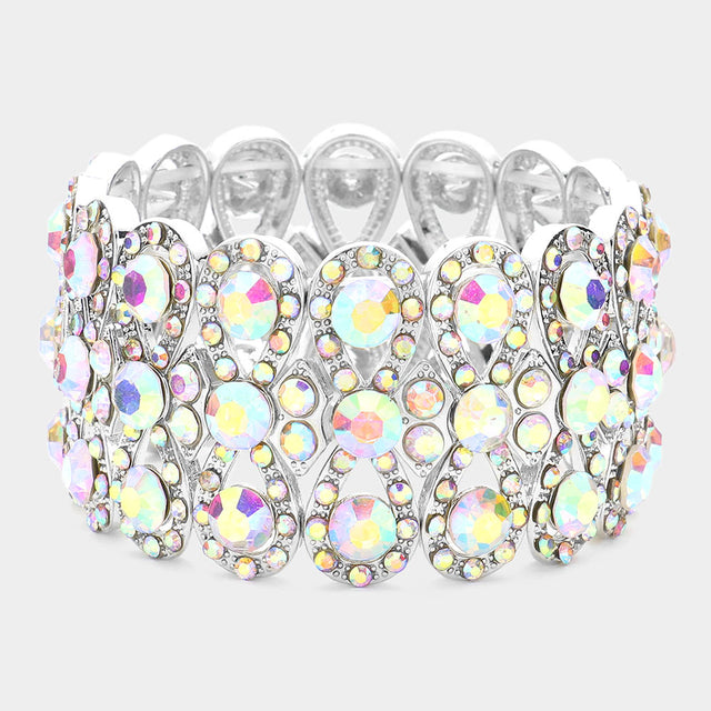 Madeline Love AB, Rhodium Marquise Crystal Bow Stretch Evening Bracelet - Bracelets