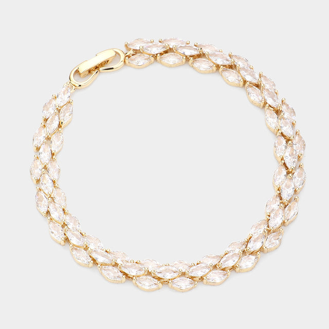 Madeline Love Gold CZ Marquise Cluster Evening Bracelet - Bracelets