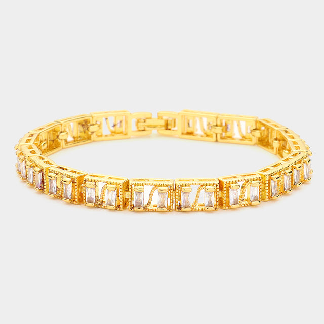 Madeline Love Gold Baguette Round CZ Stone Accented Evening Bracelet - Bracelets