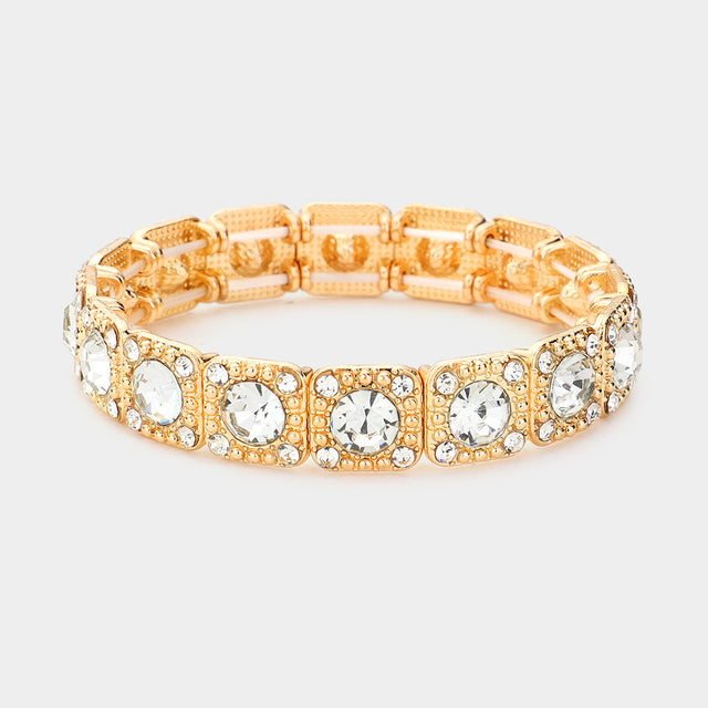 Madeline Love Clear, Gold Stone Embellished Evening Bracelet - Bracelets