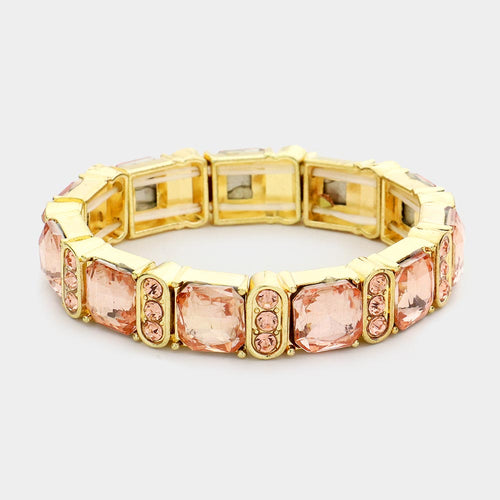 Asscher Stone Accented Stretch Evening Bracelet - Peach