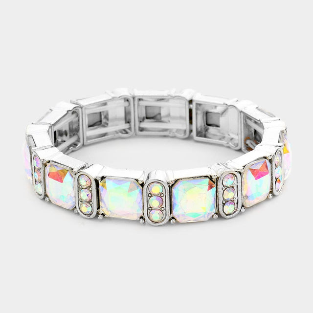 Madeline Love AB, Silver Asscher Stone Accented Stretch Evening Bracelet - Bracelets