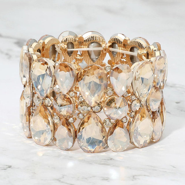 Madeline Love Gold, Lt Col Topaz Teardrop Crystal Stretch Evening Bracelet
