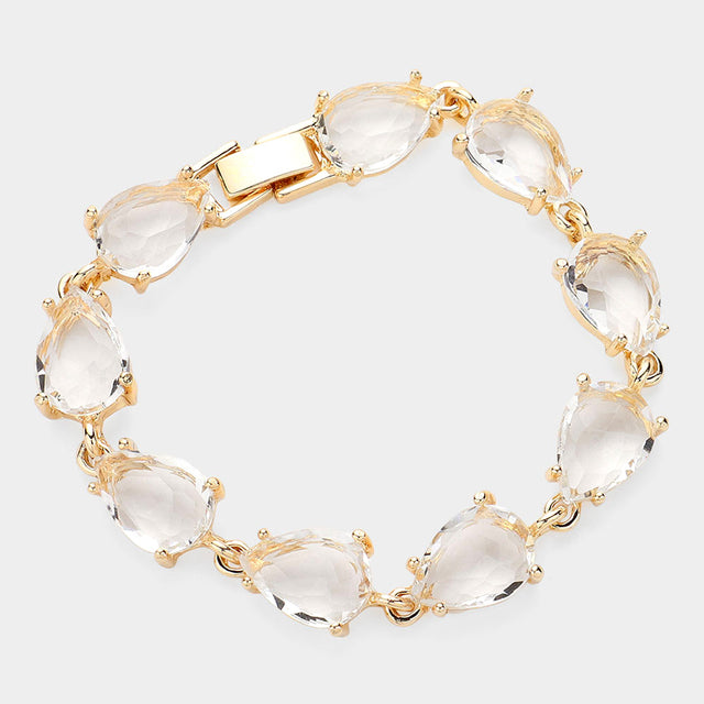 Madeline Love Clear, Gold Teardrop Cluster Link Bracelet
