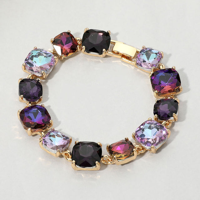 Madeline Love Multi, Purple Cushion Square Stone Link Evening Bracelet