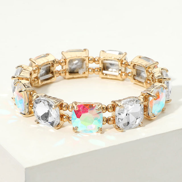 Madeline Love AB, Gold Cushion Square Stone Stretch Evening Bracelet